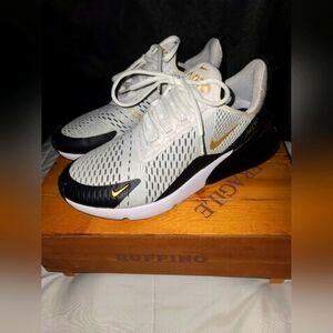 Nike Air Max 270 White and Black with Gold Accents